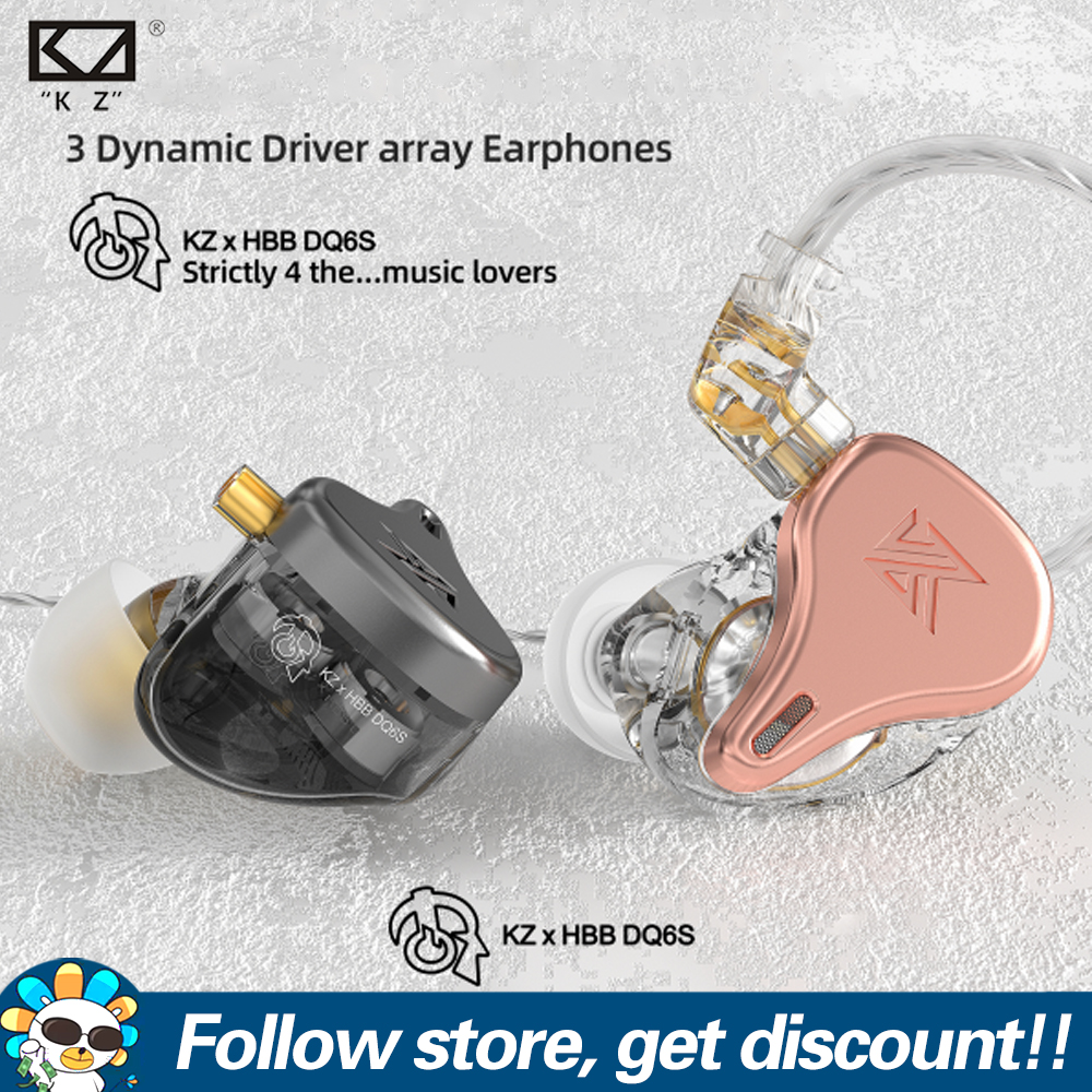 KZ × HBB DQ6S Wired In-Ear Headphone 3 Dynamic Driver Array Headset Strong Bass Smooth Mid Clear Treble Earphone Noise Canceling Metal In-Ear Monitor 3.5mm Plug 2pin 0.75mm Connector Sport Hifi Ear-buds With Lossless Transmission Sliver-plated Cable