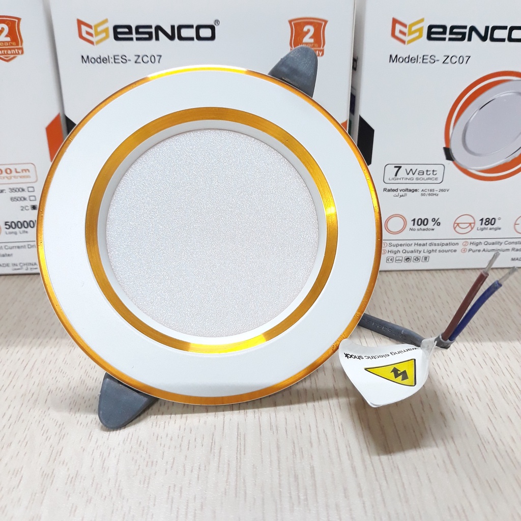 Đèn led âm trần viền vàng 7w 3 chế độ esnco - bh chính hãng 2 năm