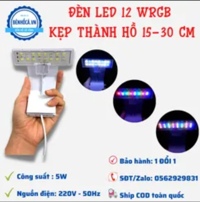 Đèn bể cá LED KẸP WRGB thành hồ cá hồ thủy sinh kích thước từ 15 đến 30cm