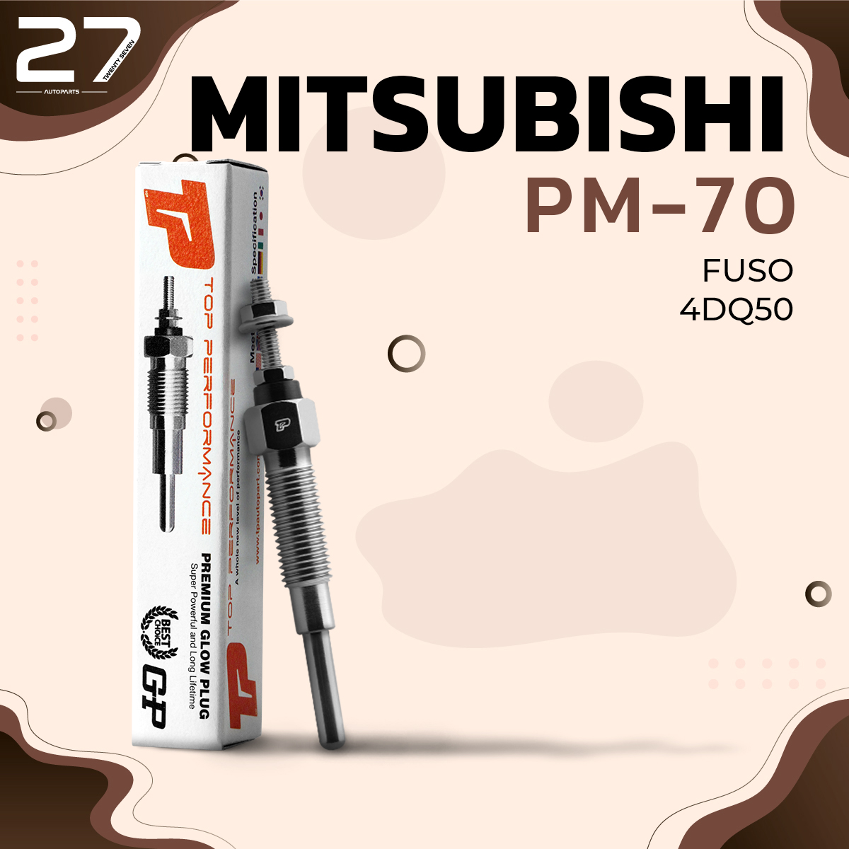 Glow Plug Pm-70 Mitsubishi Fuso 4Dq50 (22.5V) 24V - Top Performance Japan - Mitsubishi Fuso Hkt 30666-51300 / 30666-51301 ราคา 119 บาท*ส่งฟรี