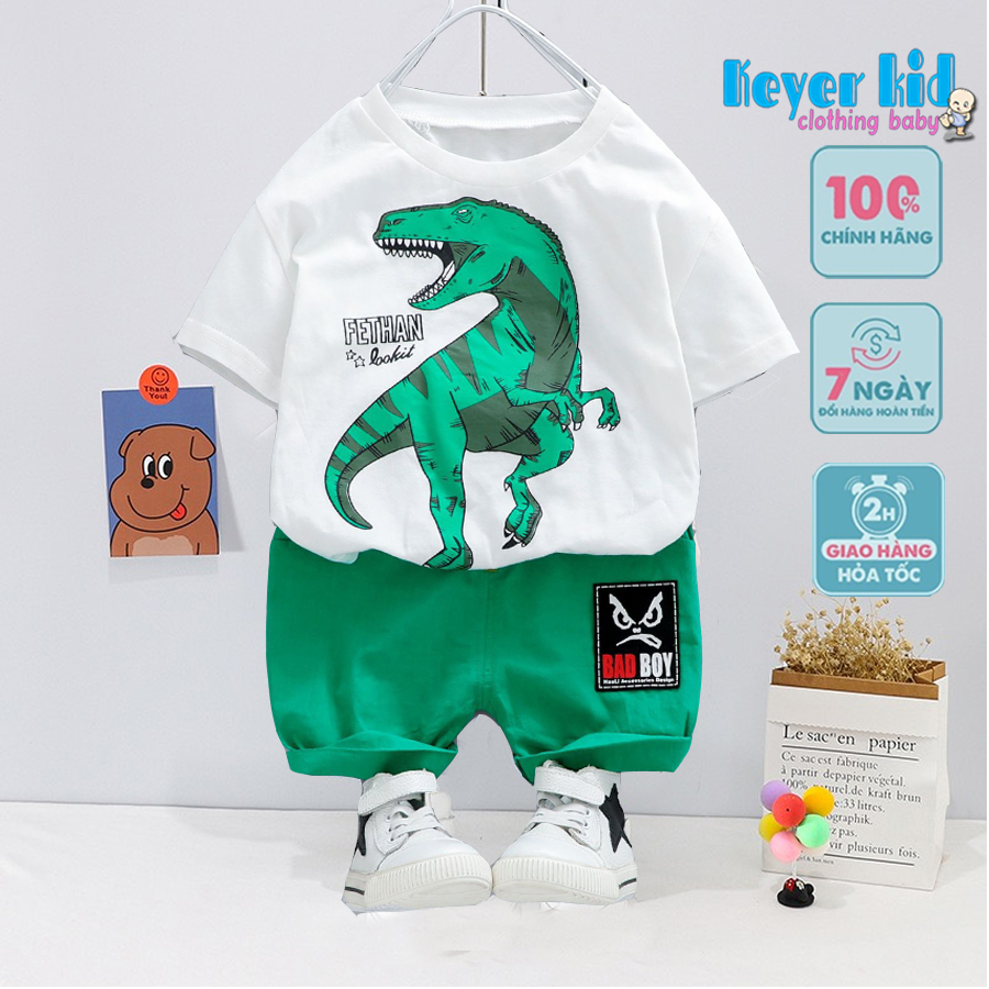 SET Bộ Quần Áo Bé Trai (0 - 5 Tuổi) Mặc, Đồ Bộ Bé Trai Áo Thun Cotton Cộc Tay Quần Da Cá Hình Chú Khủng Long Bạo Chúa Siêu Ngầu - KEYER KIDS Mã Xuất SZ32