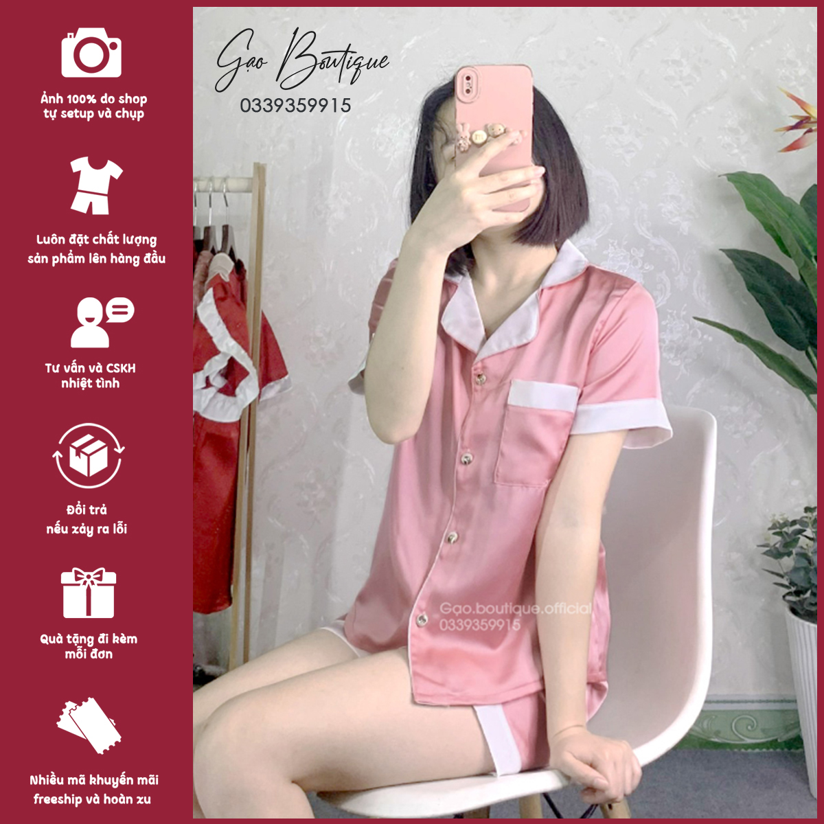 Bộ mặc nhà nữ mùa hè, Bộ đùi nữ, Bộ pijama lụa satin viền trắng size từ 40-60kg