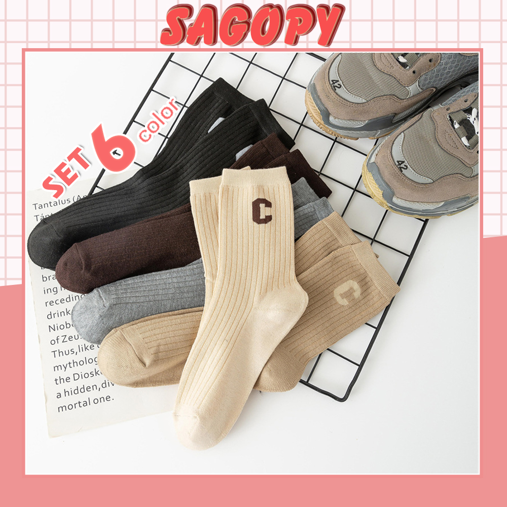 Tất nữ nam cổ cao cute phong cách chữ C, vớ nam nữ cao cổ dài Vintage hàn quốc chống hôi chân Sagopy
