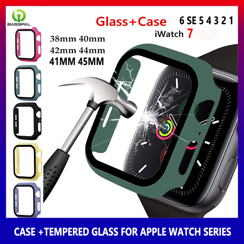 Basspal màu mới trường hợp + Kính cường lực cho Apple xem 40 41 44mm 45mm 49mm Series Ultra2 9 8 7 6 SE 5 4 3/2/1 miếng bảo vệ màn hình bảo hiểm Bumper trường hợp cho Apple xem 38mm 42 kg