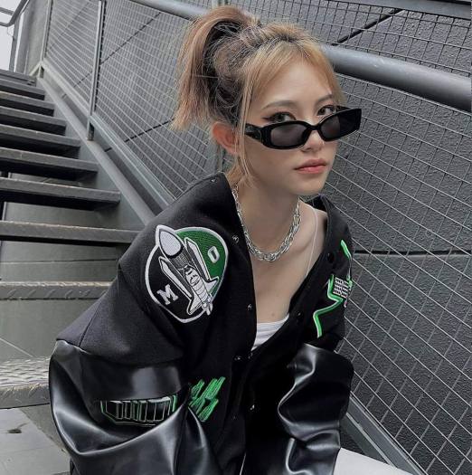 Áo bomber cúc bấm tay da chữ M phom rộng thời trang hàn quốc