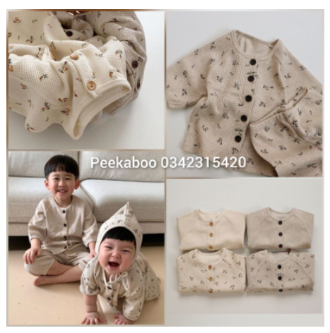 Bộ đồ dài tay cotton tổ ong thu đông cho bé