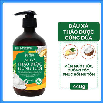 Dầu xả thảo dược gừng dừa Cocayhoala mềm mượt tóc dưỡng tóc phục hồi hư tổn dung tích 440g -95%thành phần từ gừng tươi hữu cơ còn nguyên xơ gừng an toàn cho mẹ bầu mẹ sau sinh- Hàng chính hãng- TT365