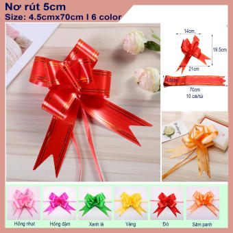 10 chiếc Nơ rút bản to 5cm trang trí giỏ quà oản tết đỏ sọc vàng - nơ,đủ màu