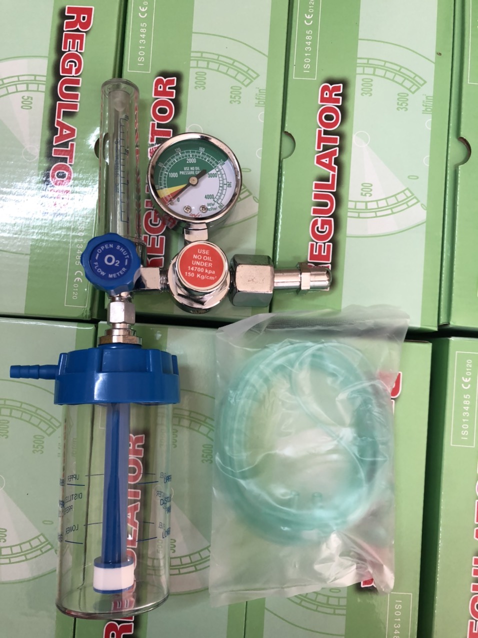Đồng hồ oxy thở kimura chính xác an toàn chất lượng trọn bộ 3 món đồng hồ + cốc tạo ẩm + ống dẫn khí