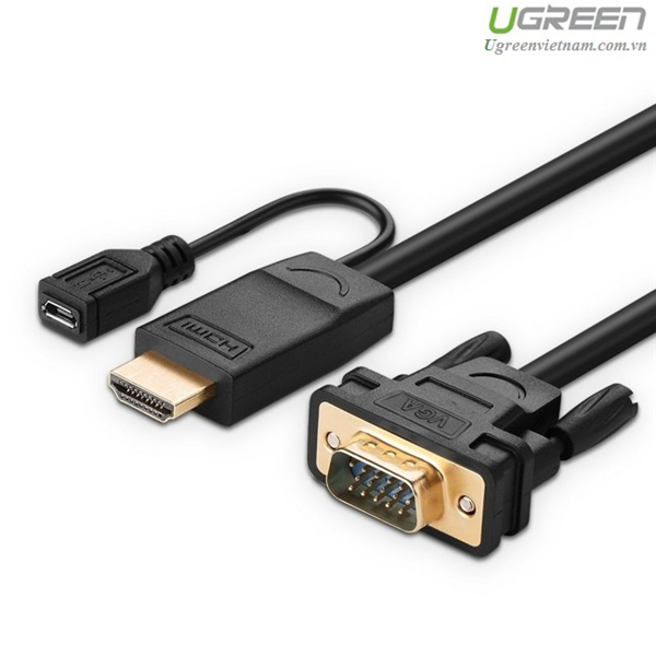 Cáp chuyển đổi hdmi to vga 15m hỗ trợ nguồn chính hãng ugreen 30449 cao cấp