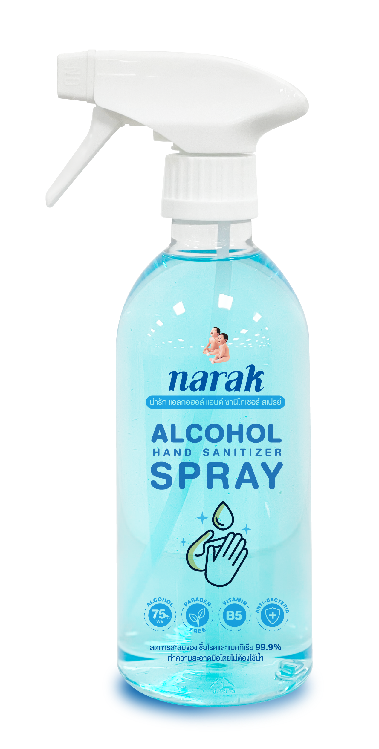 Narak น่ารักแอลกอฮอล์สเปรย์กลิ่น Floral (สีฟ้าใส) ชนิดน้ำ 500 มล.