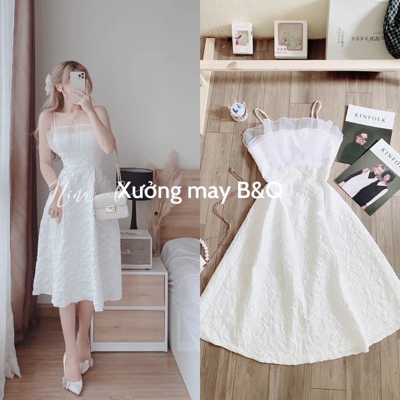 Mua Váy hai dây trắng maxi Hàn quốc