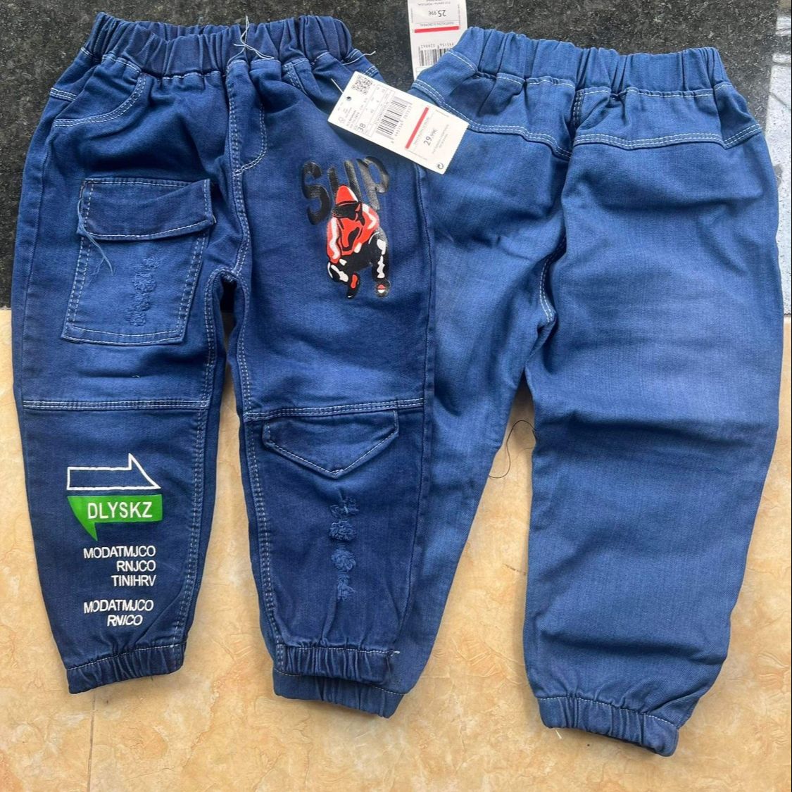 Quần jeans dài bo gấu size nhí cho bé trai/gái 12-17kg