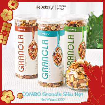 Combo 3 Hũ 500gr Granola Siêu Hạt 3 Vị - Ngũ Cốc Ăn Kiêng Không Đường HEBEKERY by HEBE