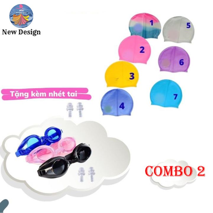 Combo Mắt Kính Bơi Trẻ Em - Nón - Phao Bơi (Tặng Kèm Nhét Tai) Phù Hợp Cho Bé Đang Tập Bơi Từ 5 Tuổi Trở Lên - New Design PK0010