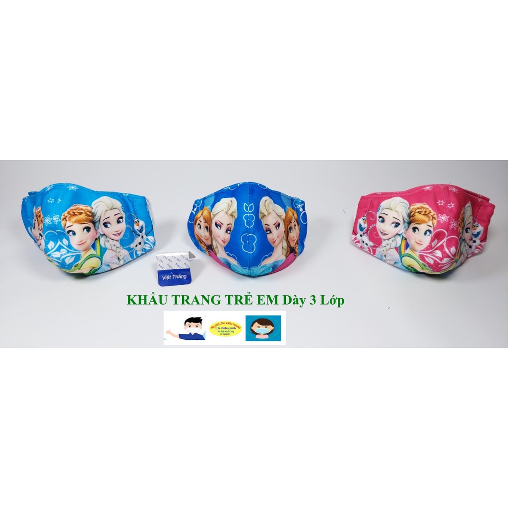 KHẨU TRANG TRẺ EM In hình 4 công chúa elsa Chất liệu vải Dày 3 lớp Chống nắng Phòng dịch bệnh Thương hiệu VIỆT THẮNG