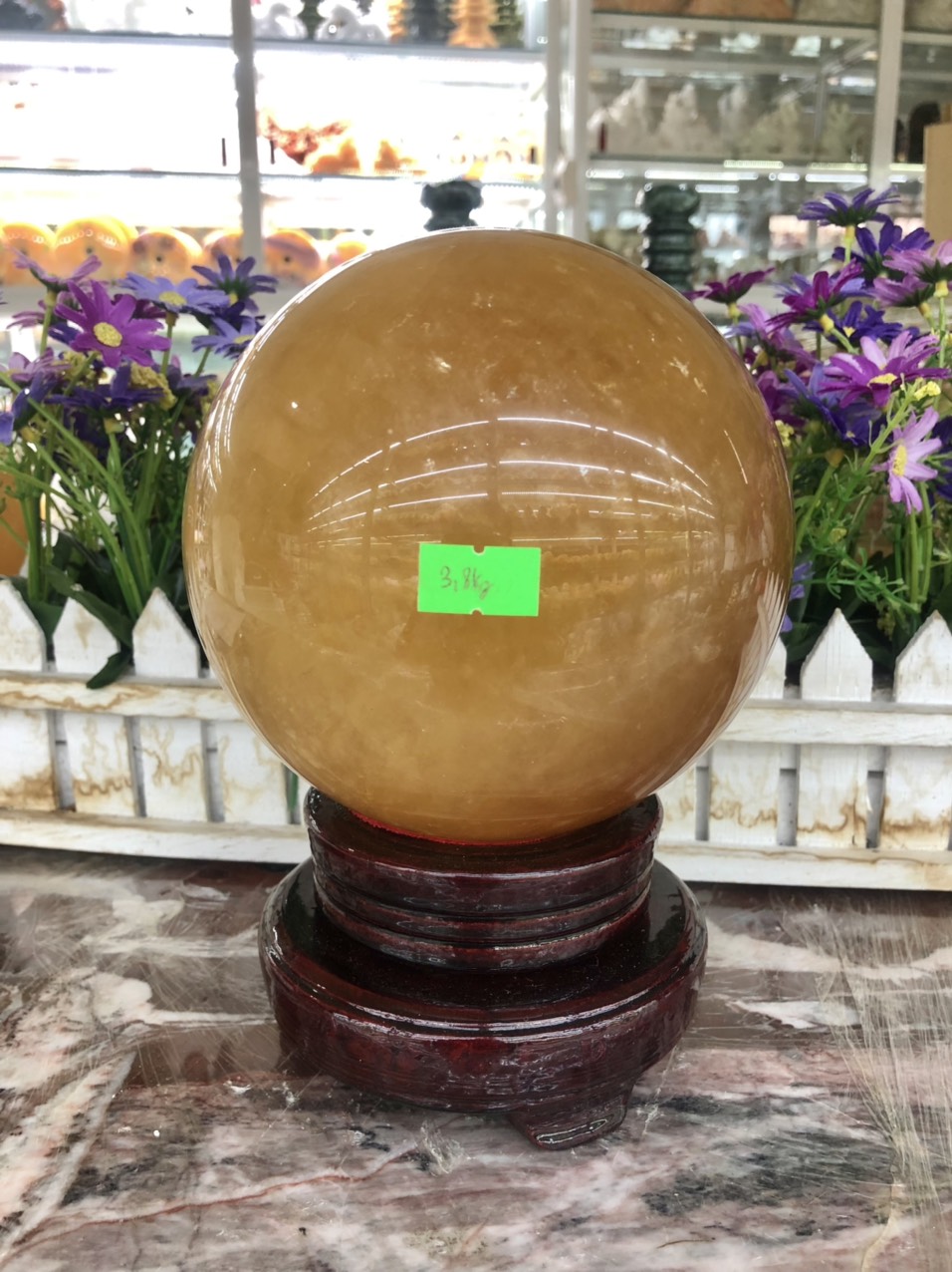 Quả cầu phong thủy đá thạch anh vàng - Đường kính 12,7 cm và 13 cm