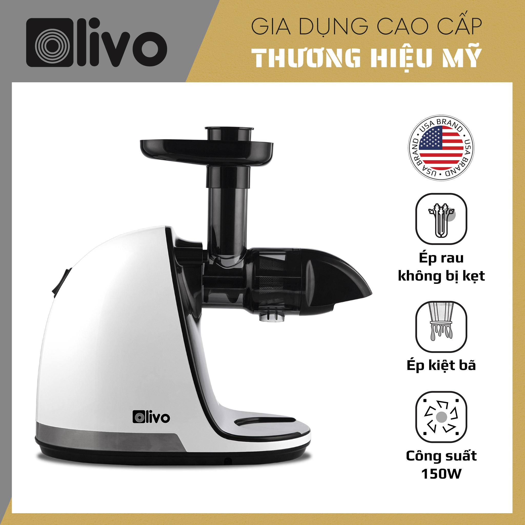 Máy ép chậm trục ngang olivo sj22 ép rau không lo kẹt bã