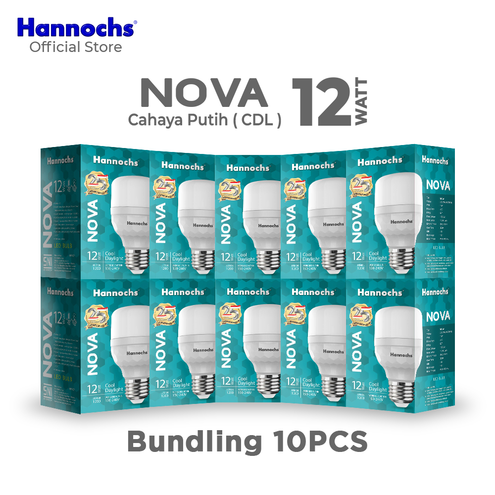Hannochs Lampu Bohlam LED NOVA 12W Cahaya Putih Paket isi 10pcs Harga 173,000 rupiah*Gratis Ongkir