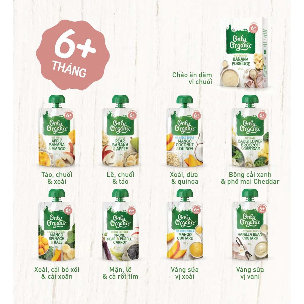 Trái cây nghiền hữu cơ dinh dưỡng only organic 120g