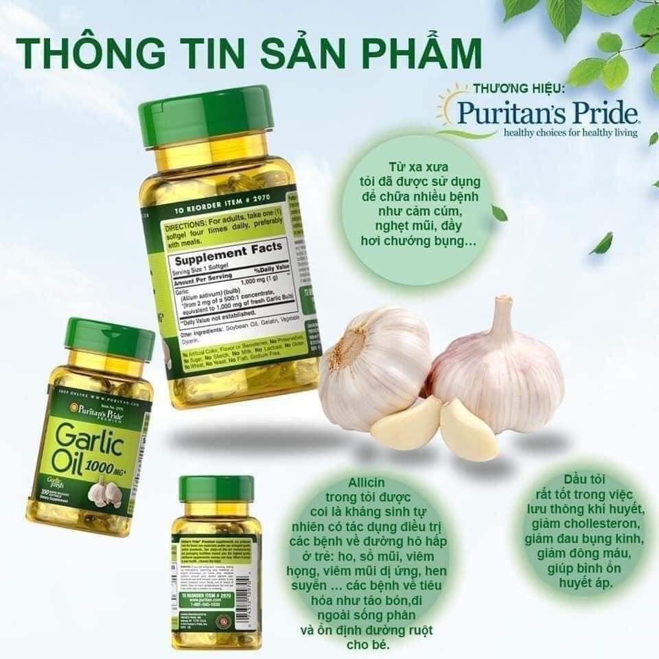 Viên uống tinh dầu tỏi Puritan Odorless Garlic 1000mg- hộp 100 viên