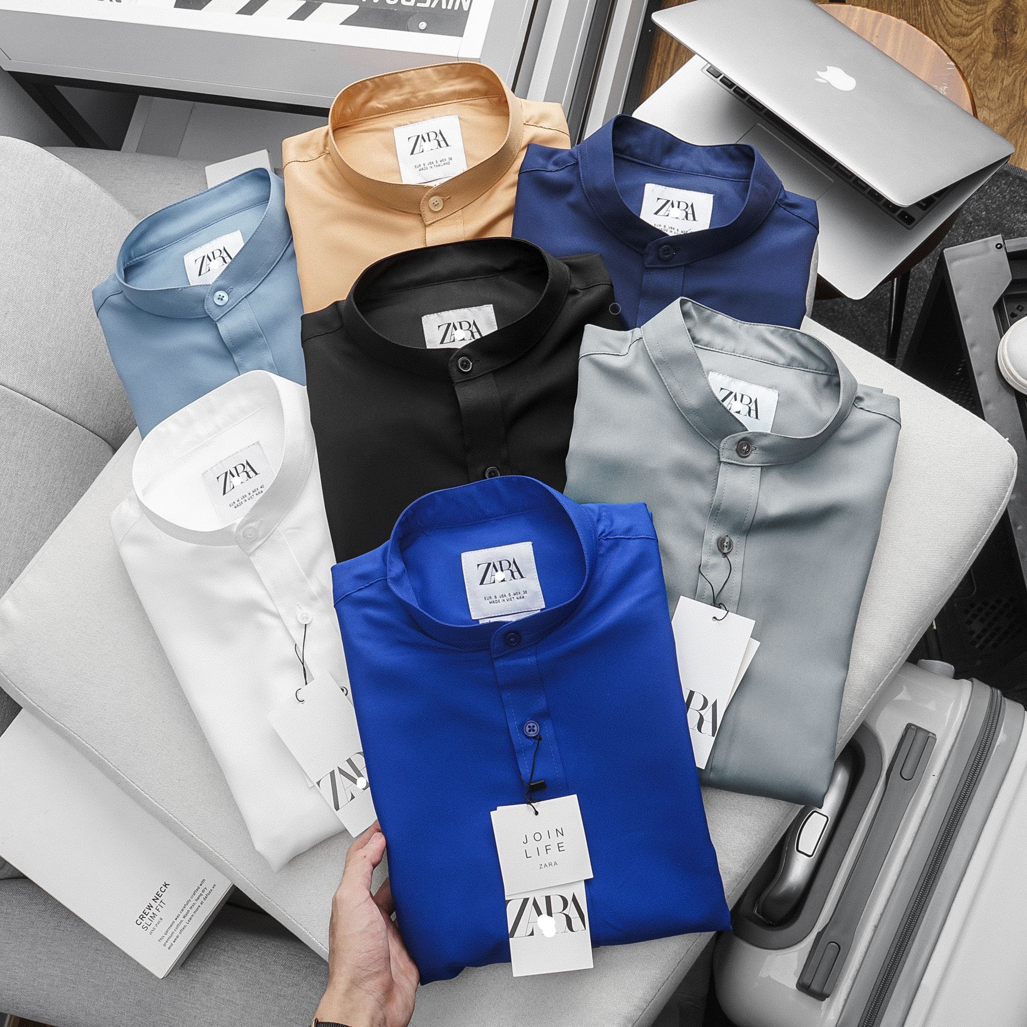 Sơ mi nam ZARAMAN cổ trụ vải cotton chống nhăn cao cấp D365-SMN75