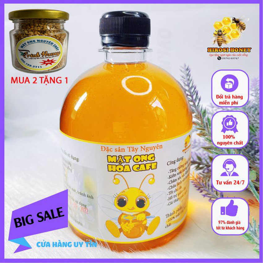 [BÁN CHẠY] 750G Mật ong rừng hoa cà phê Đắk Lắk HIROSI HONEY nguyên chất tốt cho sức khoẻ, làm đẹp
