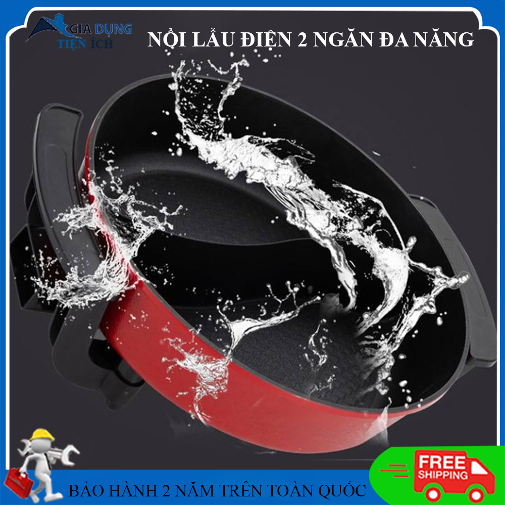 Nồi lẩu điện đa năng 2 ngăn, nồi lẩu uyên ương chống dính cao cấp thế hệ mới, làm nóng nhanh với công suất 1360W cùng 5 mức chỉnh nhiệt. Bảo hành 2 năm, lỗi 7 ngày đổi mới.