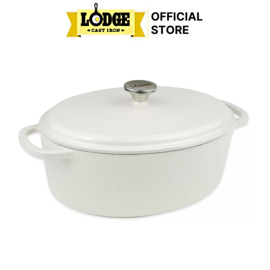 Lodge - Nồi gang oval phủ men màu trắng - 6.6L
