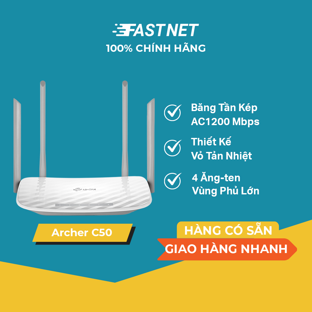 Bộ Phát Wifi TP-Link Archer C50 Băng Tần Kép Chuẩn AC 1200Mbps - Hãng phân phối chính thức