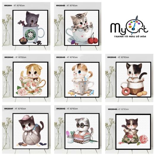 ∈¤ Tranh sơn dầu số hóa tự tô màu theo số - Bộ sưu tập tranh mèo con cute dễ thương Tranh hoạt hình thú cưng