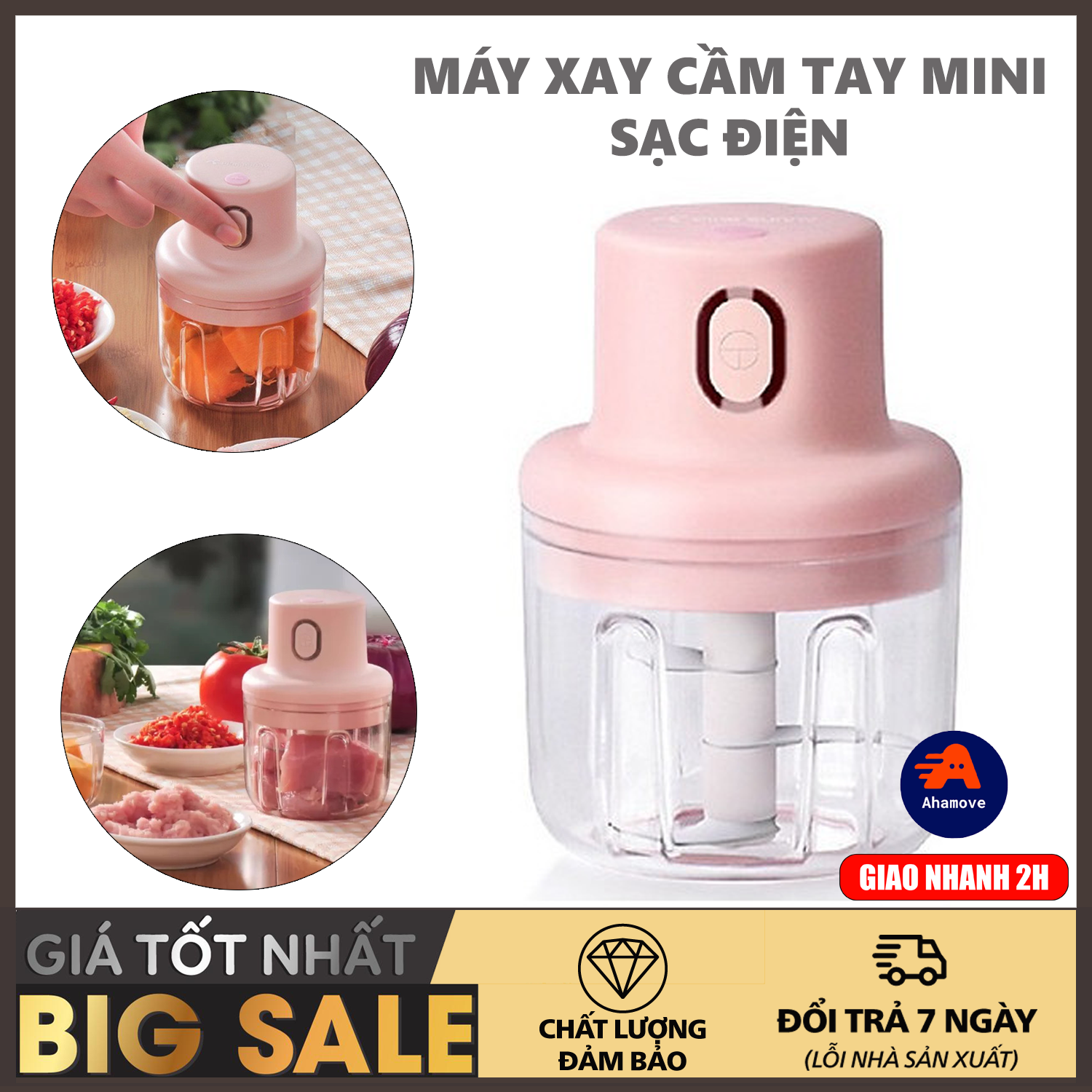 Máy xay cầm tay mini - Máy xay tỏi ớt LOẠI TỐT, máy xay hạt khô,xay sinh tố, xay thịt,rau củ quả các loại-Máy xay gia vị hành tỏi ớt mini,say sinh tố bằng điện sạc pin bằng tay, máy xay đồ ăn dặm cho bé an toàn tiện lợi...