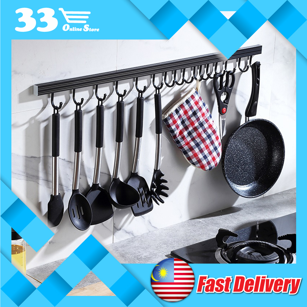 Gambar 33 OS Premium Viral Kitchen Pan Wall Mounted Spatula Holder Hanger Hook Tools Organizer Rack No Drill Storage Organizers ??????????Penyangkut Tempat Gantung  Letak Senduk Sudip Dapur Gantung Rak Kuali