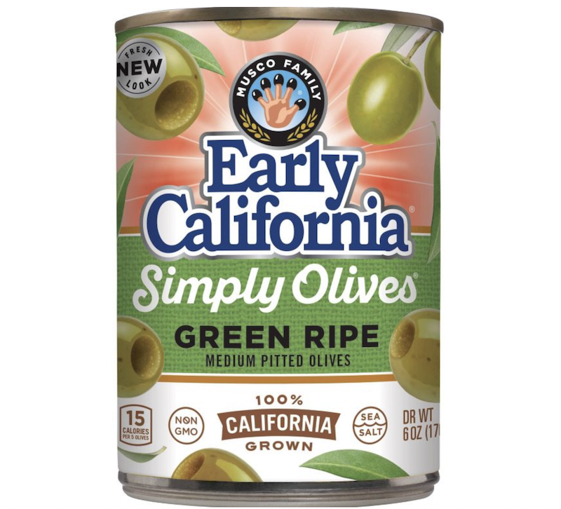 OLIVE TRÁI VÙNG CALIFORNIA CHÍN VỪA ĐÓNG LON Early California Green Ripe Medium Pitted Olives, 170g (6oz)