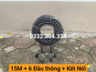 Dây thông cống 15M dạng lò xo ( 15M + đầu thông+ Kết nối may khoan ), thông tắc cống, thông bồn cầu, bồn rửa bát,.