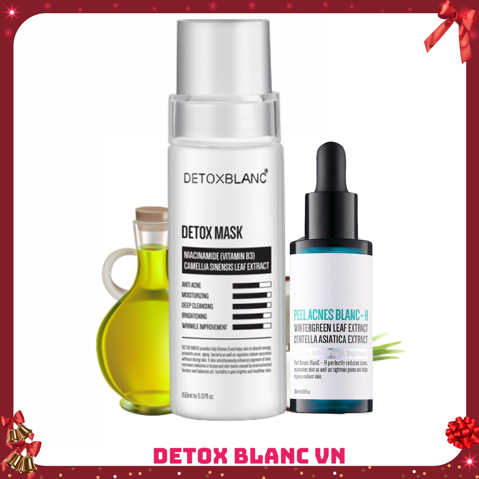 Combo xóa mụn thâm Detox Blanc (Serum Peel H và Detox Mask)