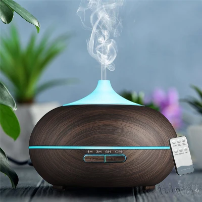[Remote Controlled] Aroma Diffuser 7 LED Color 550ML Aromatherapy Essential Oil Diffuser Wood Grain Volcano Humidifier Ultrasonic Cool Mist Purifier (5)