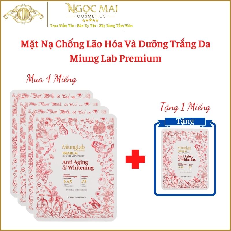[Mua 4 Miếng Tặng 1 Miếng] Mặt Nạ Chống Lão Hóa Và Dưỡng Trắng Da Miunglab Premium Biocell Mask Sheet Anti-Aging & Whitening Chính Hãng - Màu Đỏ