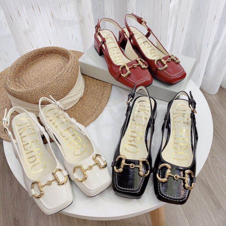 Giày Sandal CAO GÓT BÍT MŨI (CAO 3P) GÓT VUÔNG loại da bóng, Sandal bít mũi da mịn khuy ngang chỉ viền, Sandal hở gót cực êm chân (ảnh, video shop tự chụp)