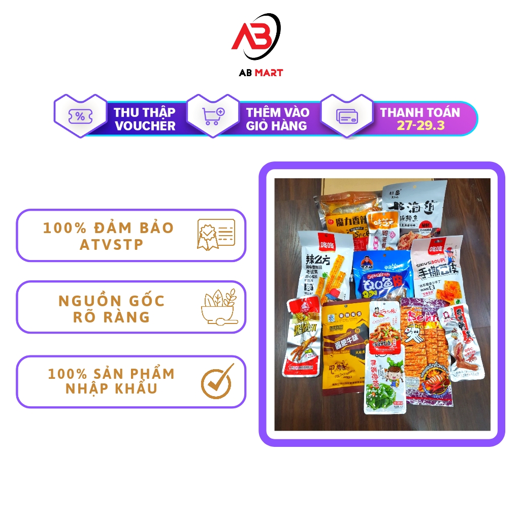 Combo đồ ăn vặt mặn mix vị, đồ ăn vặt nội địa trung chân gà tứ xuyên, đùi gà cay, tăm cay