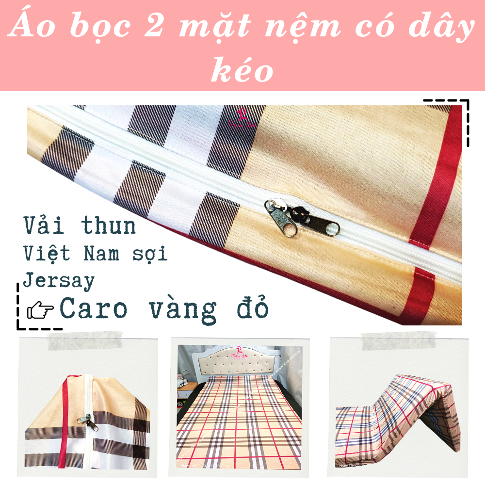 Áo bọc nệm 2 mặt có dây kéo full size vải thun lạnh Việt Nam sợi Jersay mẫu sọc vỏ bọc bảo vệ nệm