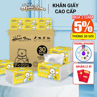 Giấy ăn 30 gói minibear thêm dày khăn giấy 100% bột gỗ nguyên sinh giấy rút gia dụng