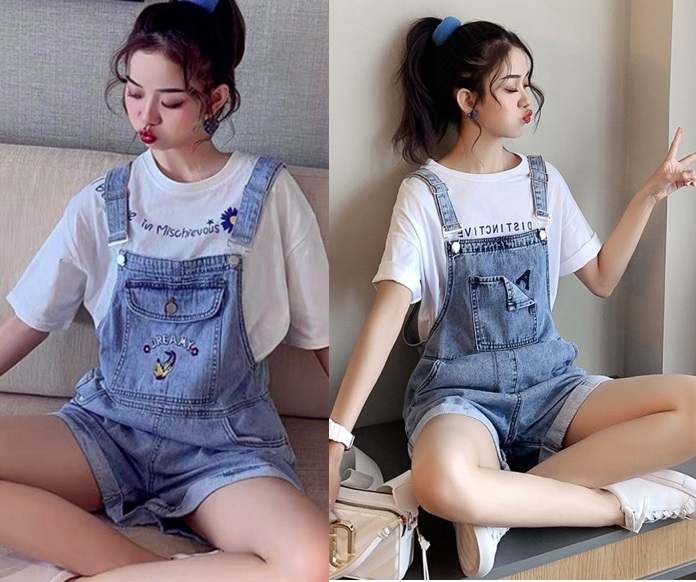 [HCM][CHẤT LƯỢNG+CÓ HỖ TRỢ PHÍ SHIP] Quần yếm jean short thêu chữ YS12 C133 Cỏ Boutique vải dày không co dãn mặc đi chơi đi du lịch cute