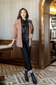 Áo khoác dạ khâu tay dáng lửng cúc bấm sườn HeraDG WKH20002