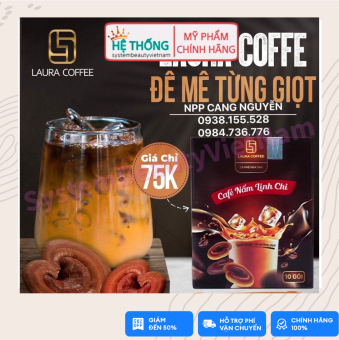 Hộp 10 Gói Cà Phê Nấm Linh Chi Đẹp Da Laura Coffee - Cà Phê Hòa Tan Laura Sunshine