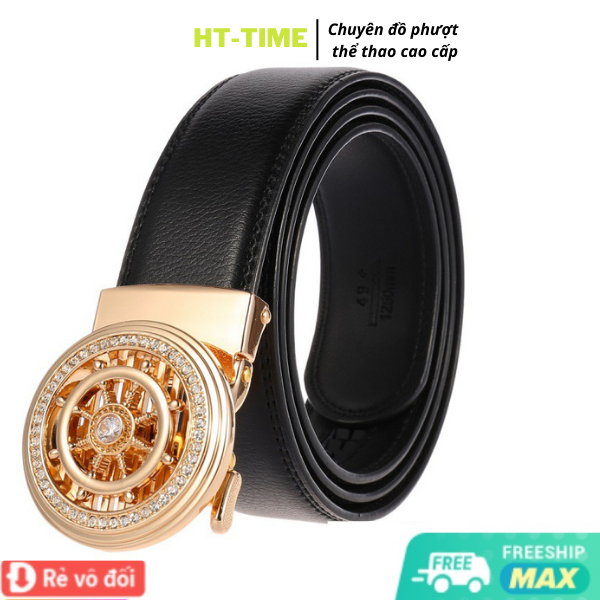 Thắt lưng da nam mặt xoay đính đá sang trọng, khóa xoay tự động thông minh