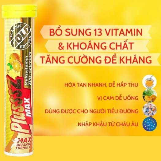 [HCM]Vitamin C viên sủi tăng sức đề kháng Plusssz Gold Max Multi vị Cam Bổ sung Vitamin C Tuýp 20 viên Robust