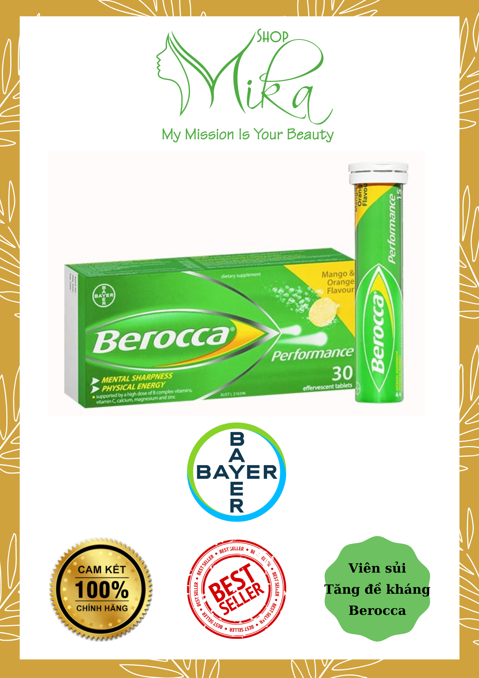 Viên sủi Bổ sung Vitamin Tăng sức đề kháng Berocca Performance Bayer