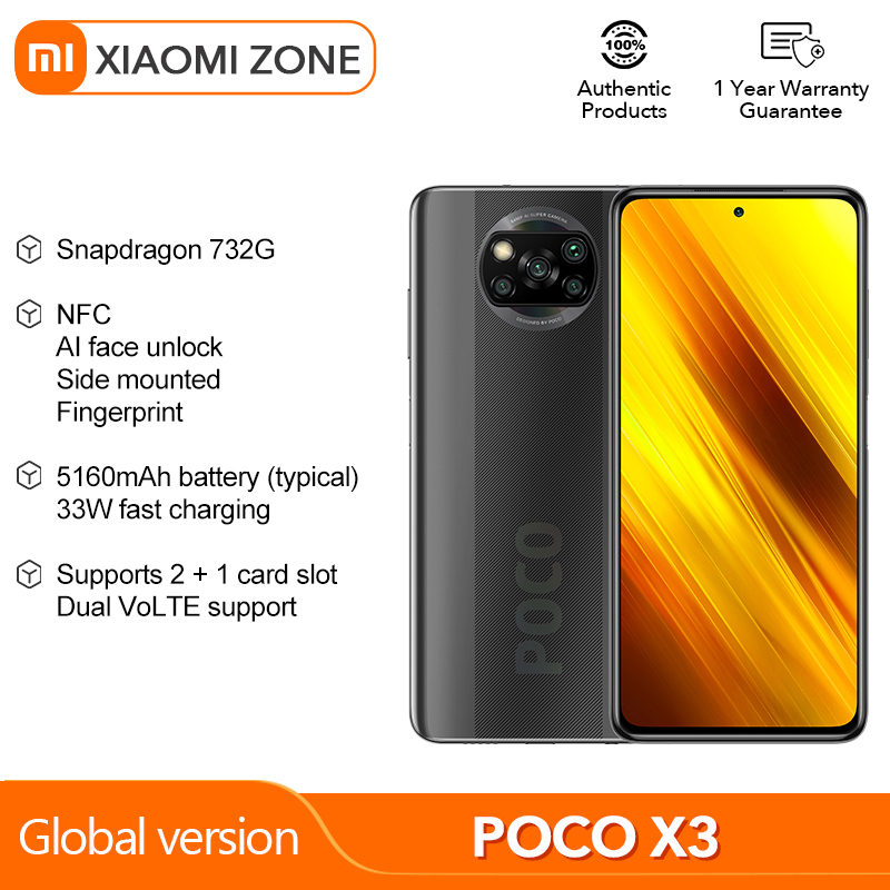 【Limited Stock】 New Arrival Original Xiaomi POCO X3 NFC Global Version 6GB RAM+64GB/128GB ROM AI Face Unlock Side-mounted Fingerprint Snapdragon 732G Pocophone Smartphone 64MP Camera 5160mAh 33W Charge Mobile Phone