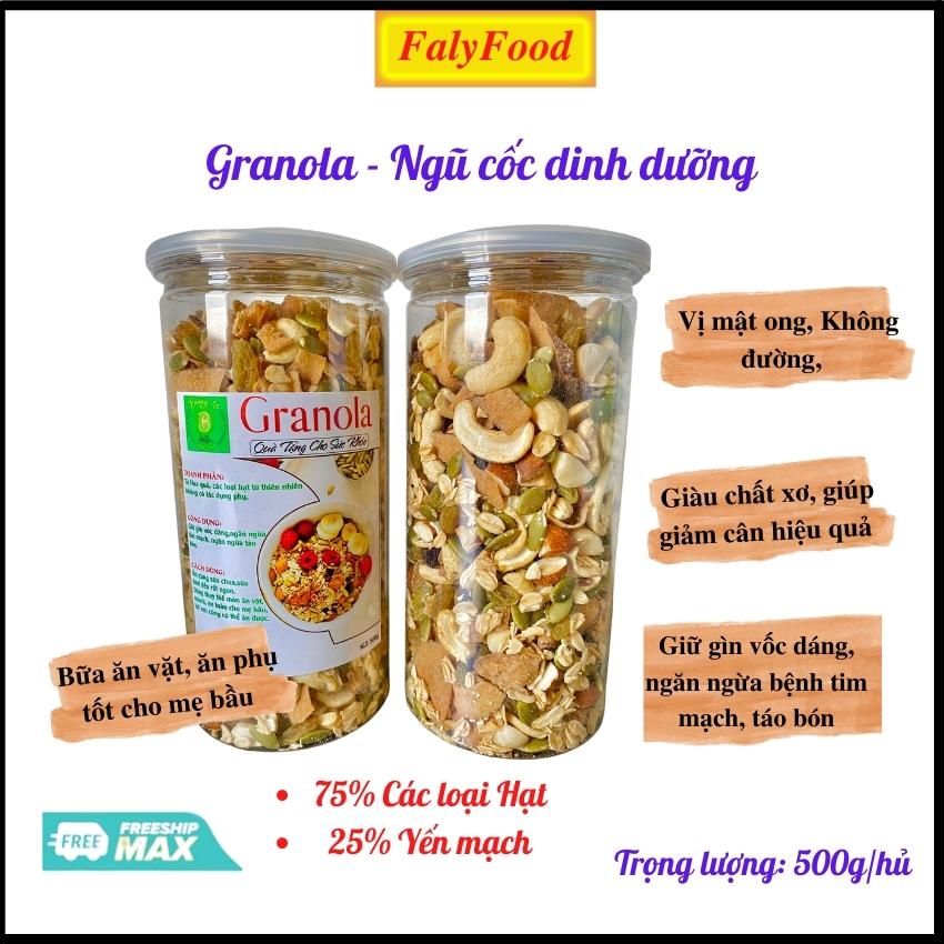 Ngũ cốc giảm cân ăn kiêng Granola 500g không đường, vị mật ong, giữ gìn vóc dáng, tốt cho mẹ bầu- FalyFood